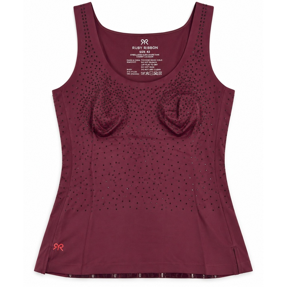 Ruby Ribbon Embellished Sleek Shape Tank 42 Cherry Lacquer Rhinestone Shapewear